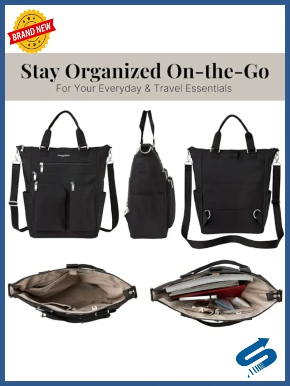 Nylon Convertible Backpack Tote Crossbody RFID Travel Bag